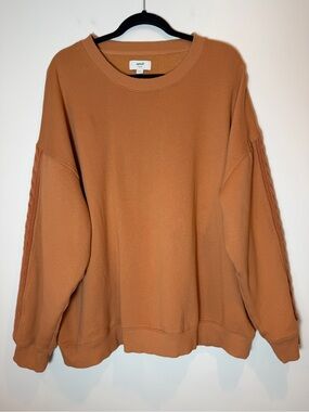 Aerie Orange Oversized Crewneck Sweatshirt with Cable Knit Sleeve Detail XL